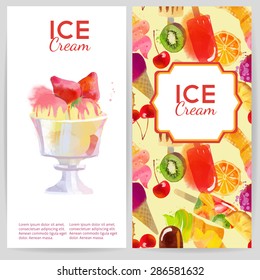 Watercolor vector backgrounds for Ice cream flyer design