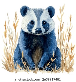 A watercolor vector of badger, isolated on white background.


