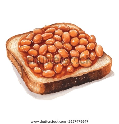 Watercolor vector of baked beans on toast, isolated on a white background, baked beans on toast painting