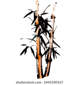 Watercolor vector of bamboo. Traditional chinese ink and wash painting.