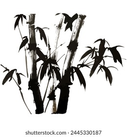 Watercolor vector of bamboo. Traditional chinese ink and wash painting.