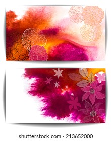 Watercolor vector banner, abstract hand drawn flowers