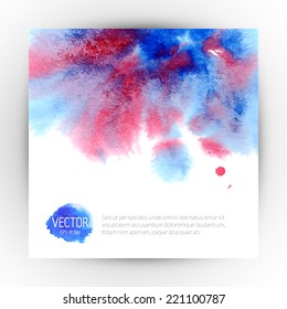 Watercolor vector banner, abstract hand drawn background,vector illustration, stain watercolors colors wet on wet paper. Watercolor composition for scrapbook elements