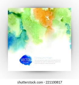 Watercolor vector banner, abstract hand drawn background,vector illustration, stain watercolors colors wet on wet paper. Watercolor composition for scrapbook elements