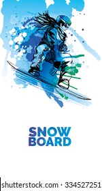 watercolor vector banner with snowboarding