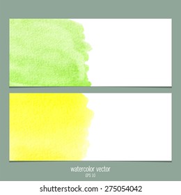  Watercolor vector banners green and yellow.