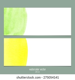  Watercolor vector banners green and yellow. Abstract watercolor. 
