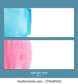 Watercolor vector banners pink and blue. 