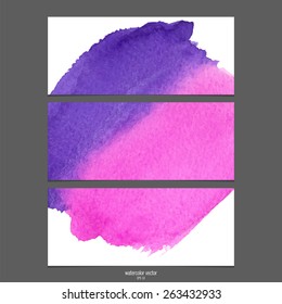  Watercolor vector banners pink and purple . 
