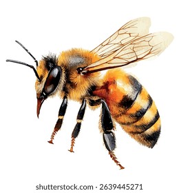A watercolor vector of bee, isolated on white background.