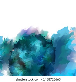 Watercolor vector big turquoise, blue, green, pink and white whirlwind storm winter sea.  Isolated. Have blank text place.