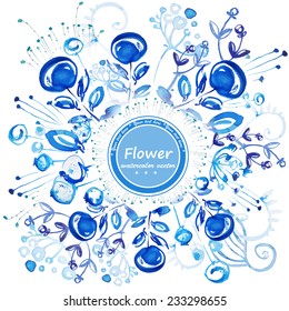 Watercolor vector blue flowers frame