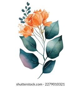 watercolor Vector. Botanical illustration. The composition of pink roses, flowers, colorful leaves, wild and garden herbs. Leaf, bouquets, twigs, elements. Collection of floral arrangements