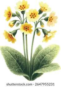 Vetor aquarela ilustração botânica de um cowslip