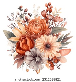 Watercolor vector bouquet in light brown colors