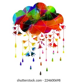  watercolor vector bright autumn background with clouds and rain