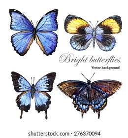 Watercolor vector Bright butterflies.  Watercolor. Illustration for greeting cards, invitations, and other printing projects.