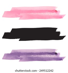 Watercolor vector brush stroke, black silhouette and pastel colors - violet and pink