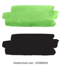 Watercolor vector brush stroke, black silhouette and grass-green