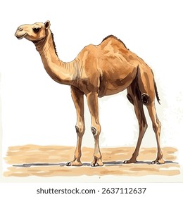 A watercolor vector of camel, isolated on white background.

