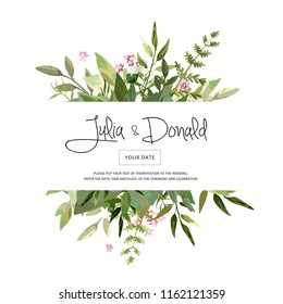 watercolor vector card with flowers and leaves. Wedding ornament concept. Floral magazine, poster, invite. Vector layout decorative greeting card or invitation design background
