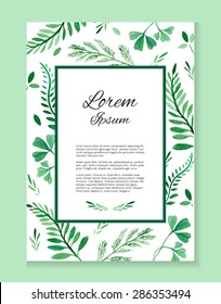 Watercolor vector card with place for your text and with  leaves and branches