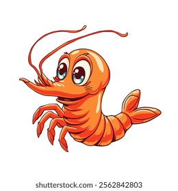 Watercolor vector of a cartoon shrimp, shrimp animation isolated on a white background, 