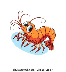 Watercolor vector of a cartoon shrimp, isolated on a white background, shrimp animation