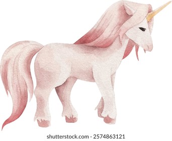 Watercolor vector cartoon unicorn. Cute illustration.