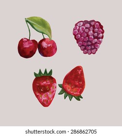 watercolor vector cherry raspberry strawberry