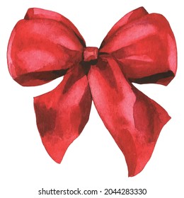 Watercolor Vector Christmas Arrangement. Festive Red Bow. Water Colour Drawing.