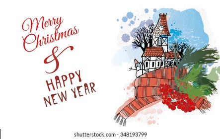Watercolor vector christmas background