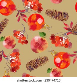 Watercolor vector christmas pattern.