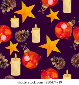 Watercolor vector christmas pattern.
