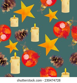 Watercolor vector christmas pattern.