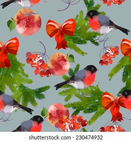 Watercolor vector christmas pattern.
