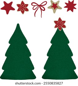 Watercolor vector Christmas tree bundle, collection.  Set of bows, Christmas trees without decoration, triangular shape. greeting cards, invitation, decoration, greeting design, fabric, textil surface