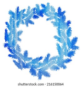 watercolor vector Christmas wreath in blue