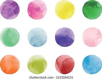 Watercolor vector circles, 12 colors set