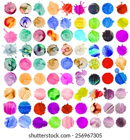 Watercolor vector circles set of 81. Colorful template for your design