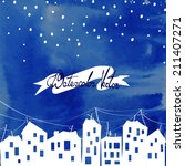 watercolor vector city at night under the stars