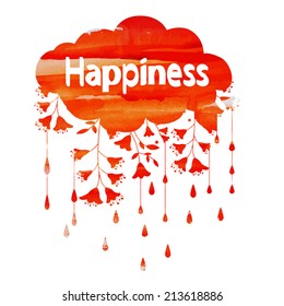 watercolor vector cloud with flowers and rain and bright watercolor