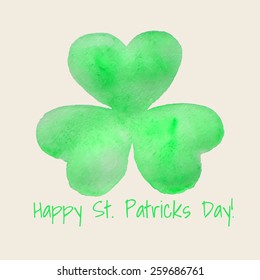 Watercolor vector clover. Happy St. Patrick's Day card . EPS10