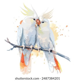 Watercolor vector of Cockatiel, isolated on a white background, Cockatiel vector, drawing clipart, Illustration Vector, Graphic Painting, design art, logo