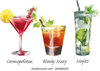 Watercolor Vector Cocktails