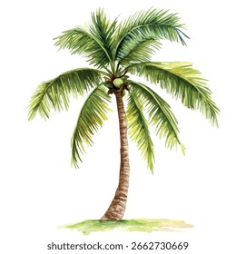 Vector de la acuarela del árbol de coco, aislado en un fondo blanco, pintura del árbol de coco