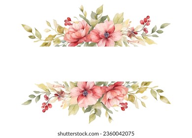 Watercolor vector colorful Blossom Arrangement with rectangle frame on White Background