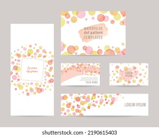 plantillas de patrones de puntos coloreadas vectoriales de color de agua; portada, tarjeta, tarjetas de visita, banner (naranja)