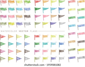 watercolor vector colorful flags set
