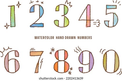 watercolor vector colorful numbers with doodle line